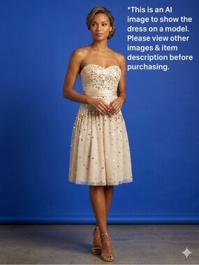 BCBGMaxAzria Strapless Sequin Cream Mid Length Gown
